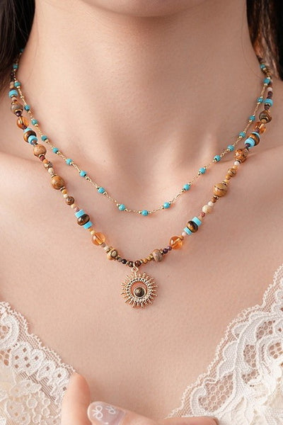 MULTI LAYER  NATURAL STONE CHAIN CHARM NECKLACE | 40NK9625