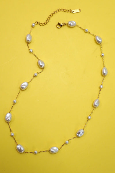 18K STAINLESS STEEL TARNISH FREE PEARL NECKLACE | 40NK9630