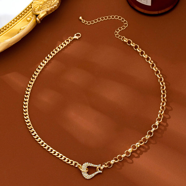 Pave Crystal Horseshoe Carabiner Mixed Necklace | 80N95006