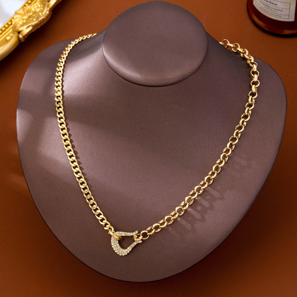 Pave Crystal Horseshoe Carabiner Mixed Necklace | 80N95006