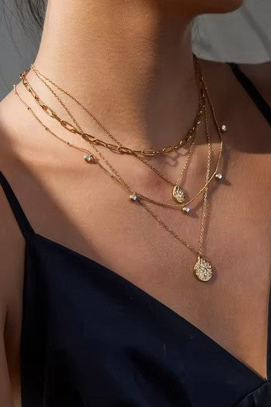 MULTI LAYER STONE CHAIN TEARDROP CHARM NECKLACE | 40NK9633