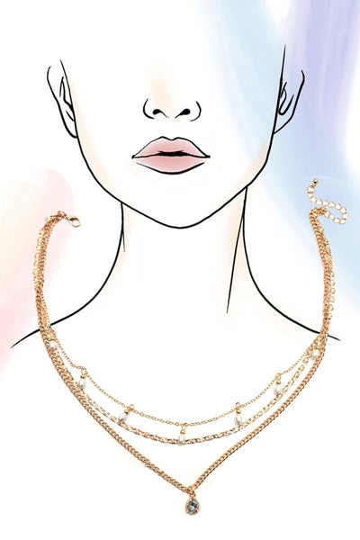 MULTI LAYER STONE CHAIN TEARDROP CHARM NECKLACE | 40NK9637