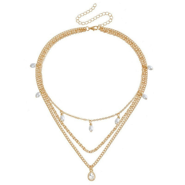 MULTI LAYER STONE CHAIN TEARDROP CHARM NECKLACE | 40NK9637