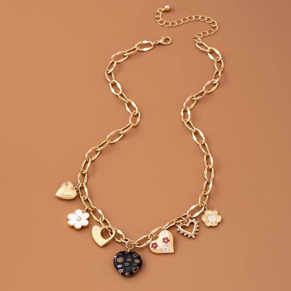 CHARM NECKLACE-HEARTS FLOWER  RHINESTONE | 80N92650