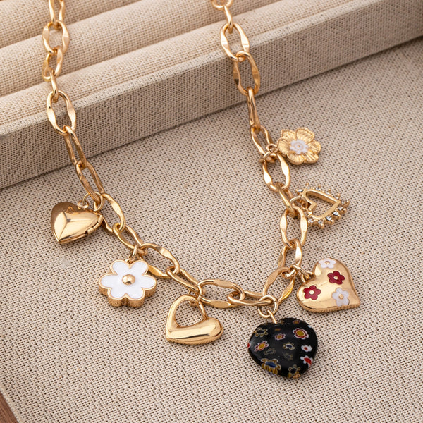 CHARM NECKLACE-HEARTS FLOWER  RHINESTONE | 80N92650