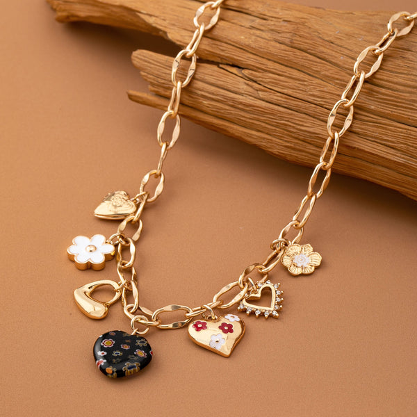 CHARM NECKLACE-HEARTS FLOWER  RHINESTONE | 80N92650
