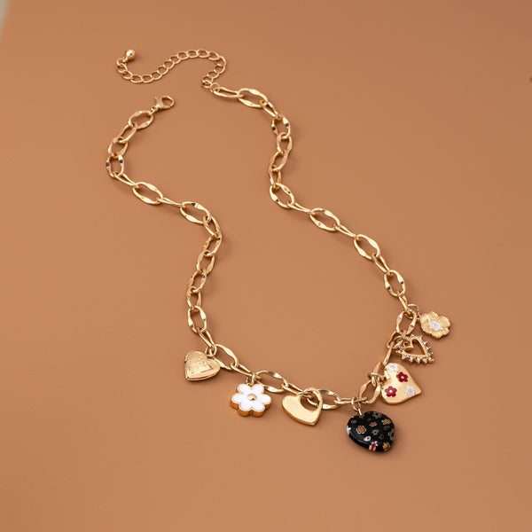 CHARM NECKLACE-HEARTS FLOWER  RHINESTONE | 80N92650