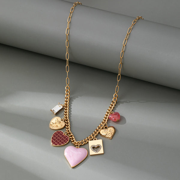 CHARM NECKLACE-HEARTS CHECKER RHINESTONE | 80N92638