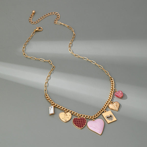 CHARM NECKLACE-HEARTS CHECKER RHINESTONE | 80N92638
