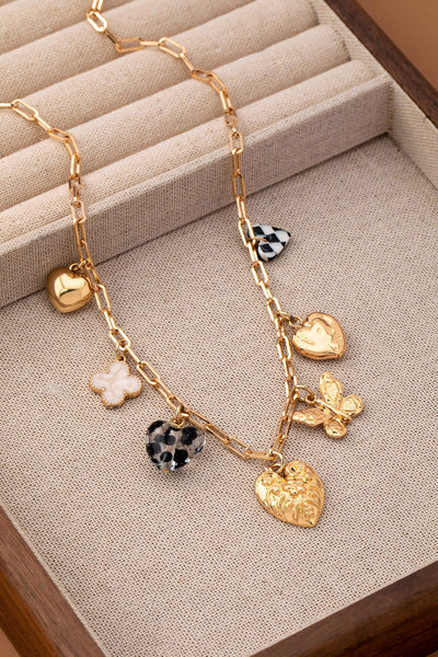 CHARM NECKLACE-HEARTS CHECKER RHINESTONE | 80N92651