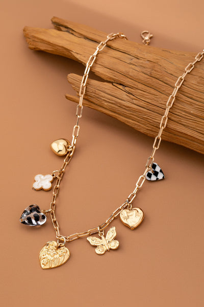 CHARM NECKLACE-HEARTS CHECKER RHINESTONE | 80N92651