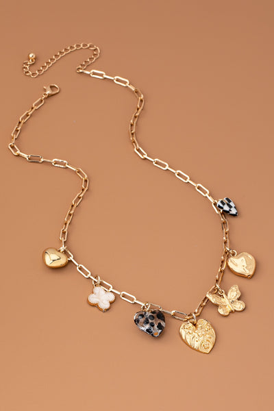 CHARM NECKLACE-HEARTS CHECKER RHINESTONE | 80N92651
