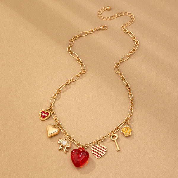 CHARM NECKLACE-HEARTS KEY BOW LOVE | 80N92641
