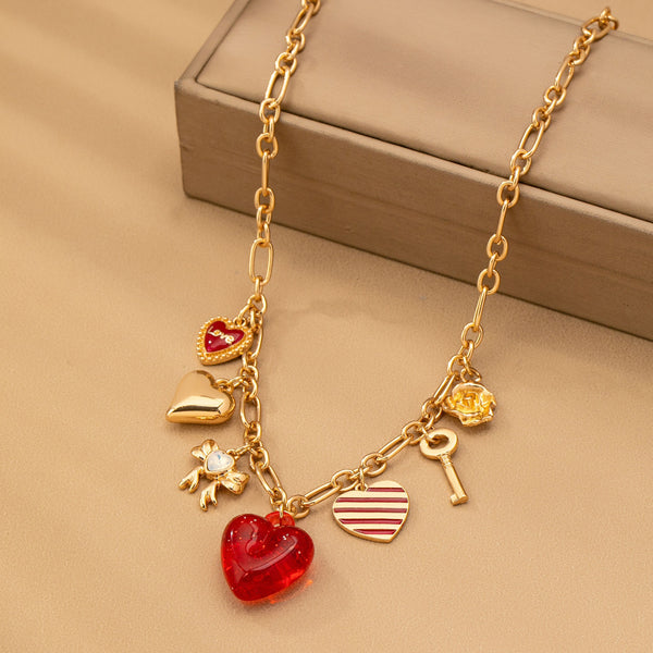 CHARM NECKLACE-HEARTS KEY BOW LOVE | 80N92641