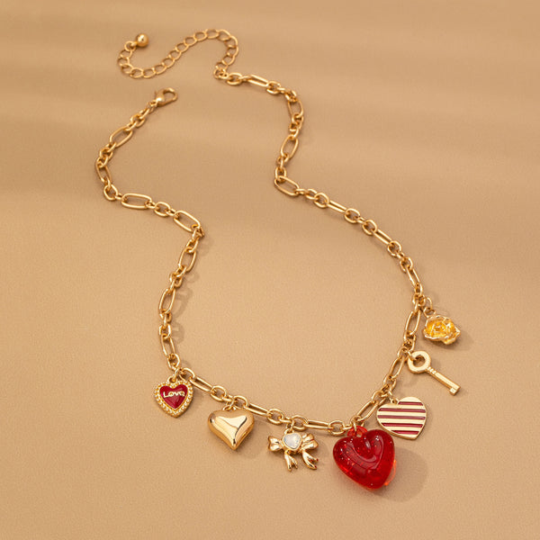 CHARM NECKLACE-HEARTS KEY BOW LOVE | 80N92641