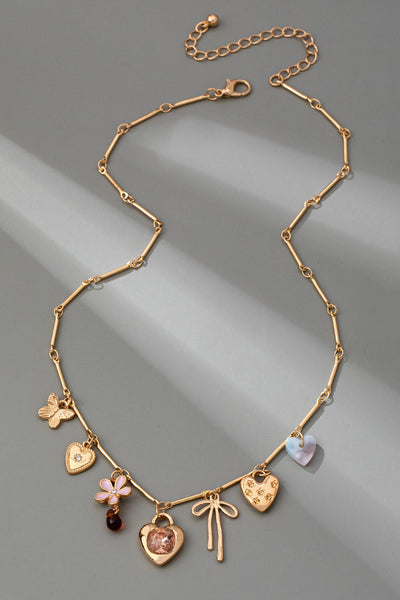 CHARM NECKLACE-HEARTS FLOWER BOW BUTTERFLY | 80N92639