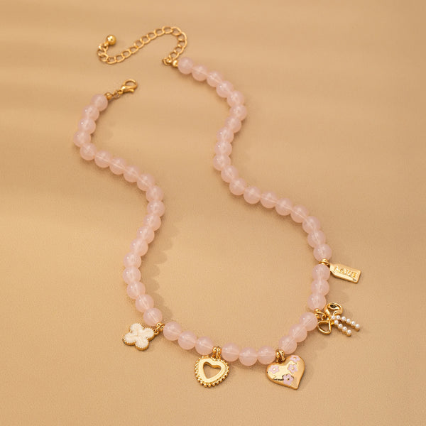 BEADED CHARM NECKLACE-HEART BOW CLOVER | 80N92632