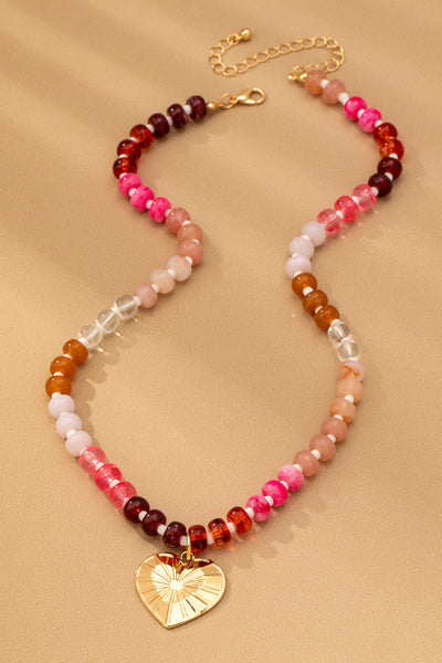 MULTI BEADED CHAIN HEART CHARM NECKLACE | 80N92630