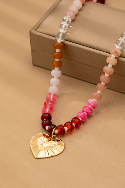 MULTI BEADED CHAIN HEART CHARM NECKLACE | 80N92630