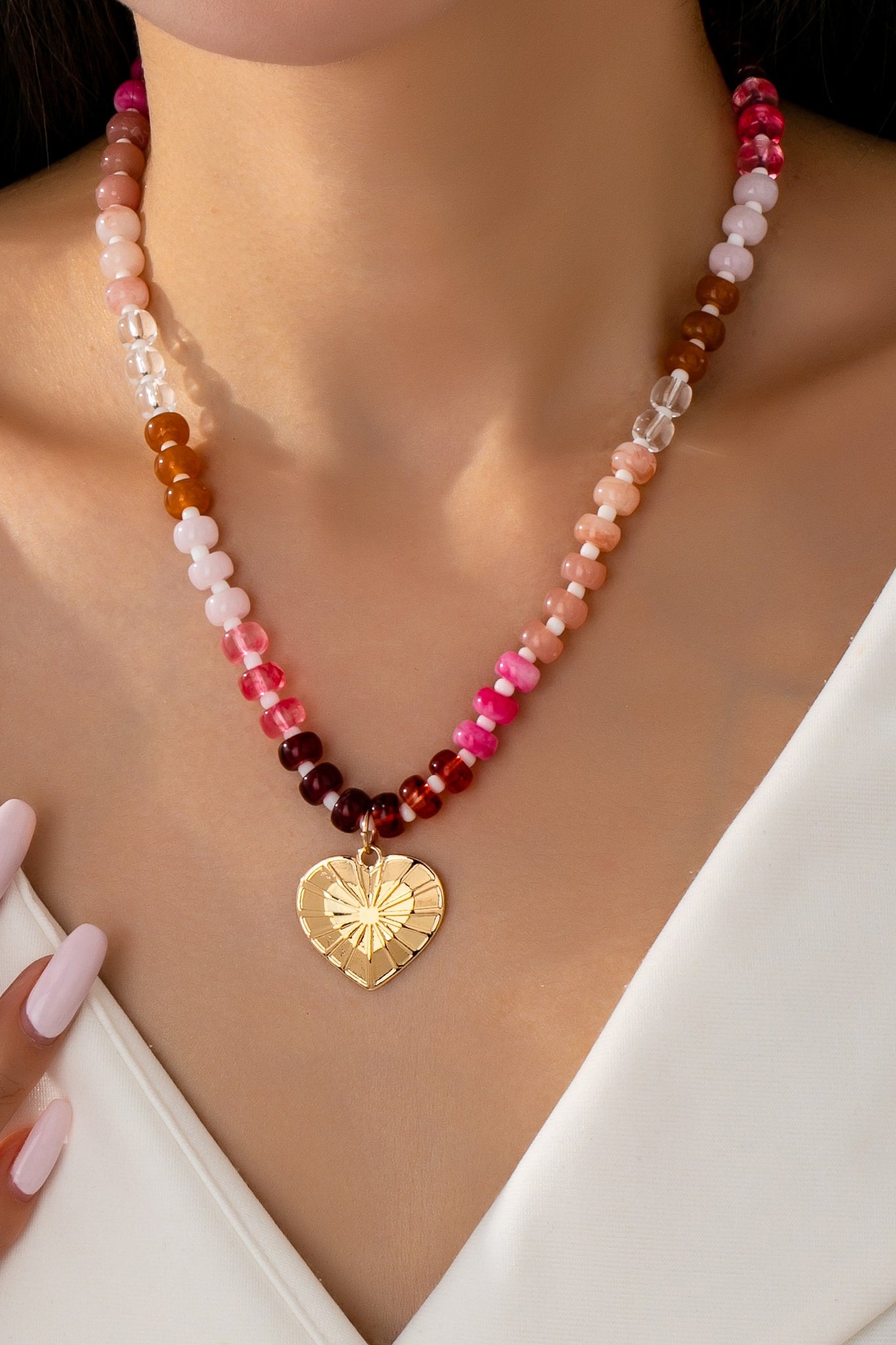 MULTI BEADED CHAIN HEART CHARM NECKLACE | 80N92630