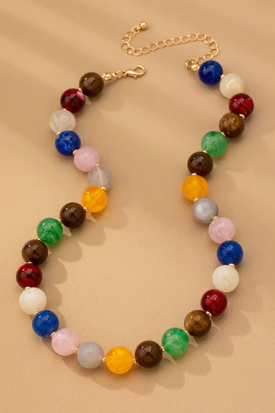 HIGH GLOSSY MULTI COLOR BEADED CHAIN NECKALCE | 80N92627