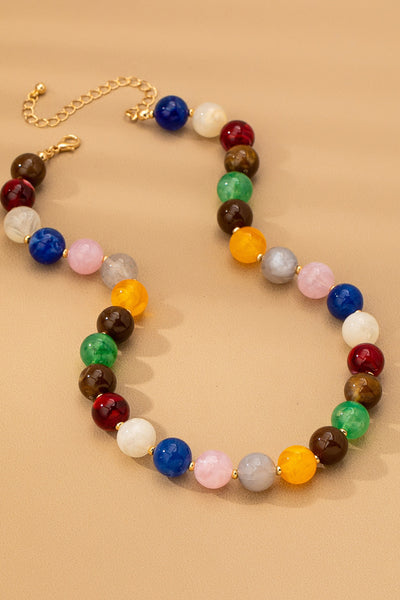 HIGH GLOSSY MULTI COLOR BEADED CHAIN NECKALCE | 80N92627