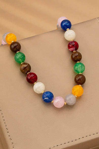 HIGH GLOSSY MULTI COLOR BEADED CHAIN NECKALCE | 80N92627