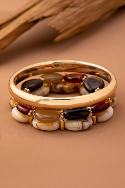 BOHO MULTI ACRYLIC FACET GOLD BRACELET SET | 80B1567