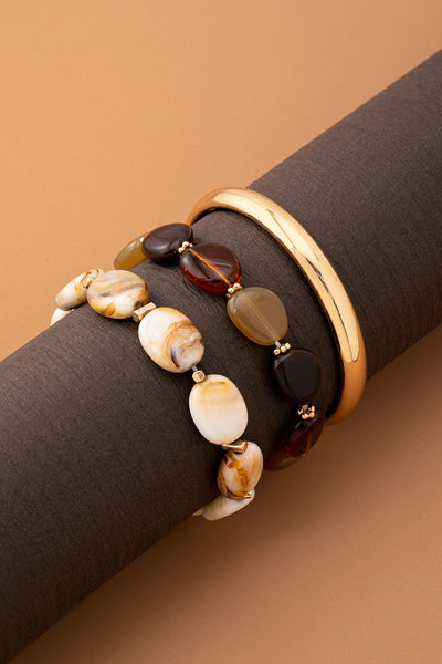BOHO MULTI ACRYLIC FACET GOLD BRACELET SET | 80B1567
