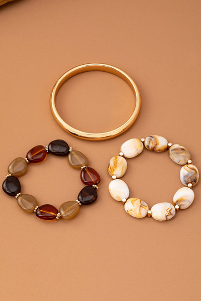 BOHO MULTI ACRYLIC FACET GOLD BRACELET SET | 80B1567