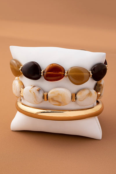 BOHO MULTI ACRYLIC FACET GOLD BRACELET SET | 80B1567