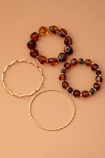 BOHO MULTI ACRYLIC FACET GOLD BRACELET SET | 80B1565