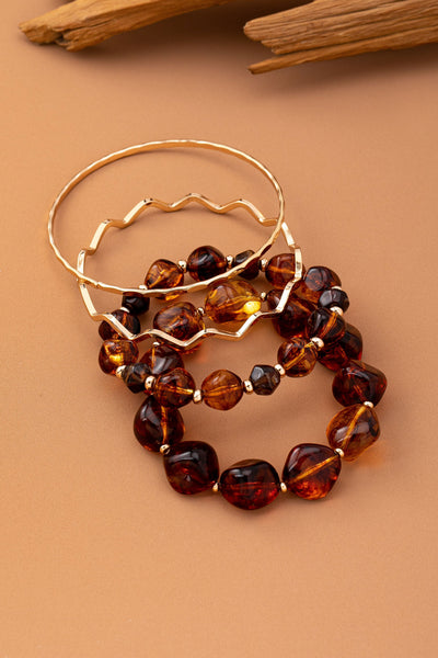 BOHO MULTI ACRYLIC FACET GOLD BRACELET SET | 80B1565