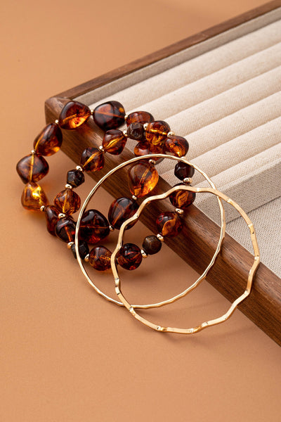 BOHO MULTI ACRYLIC FACET GOLD BRACELET SET | 80B1565
