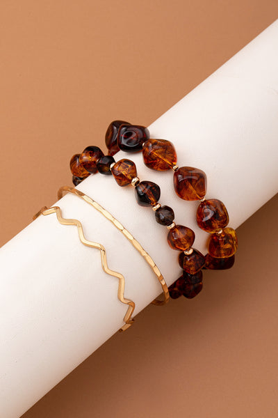 BOHO MULTI ACRYLIC FACET GOLD BRACELET SET | 80B1565