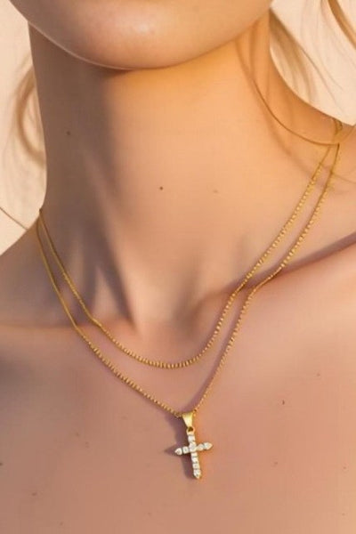 18K STAINLESS STEEL TARNISH FREE CROSS NECKLACE | 40NK9674