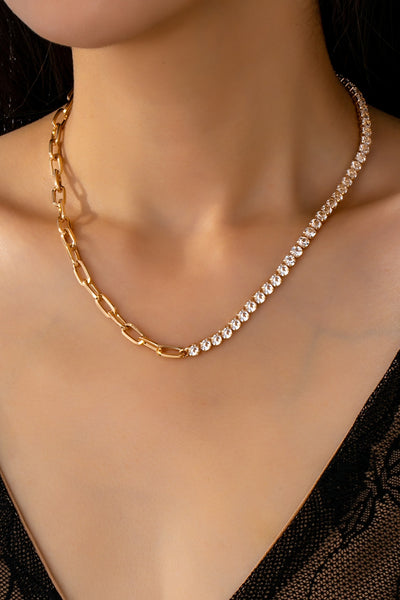 Dual Necklace-Half Rhinestones & Half Link Chain | 80N92669
