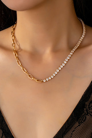 Dual Necklace-Half Rhinestones & Half Link Chain | 80N92669
