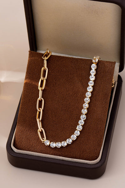 Dual Necklace-Half Rhinestones & Half Link Chain | 80N92669