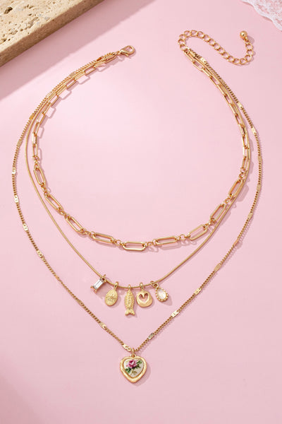 Porcelain Heart Multi Charm Pendant Necklace | 80N92663