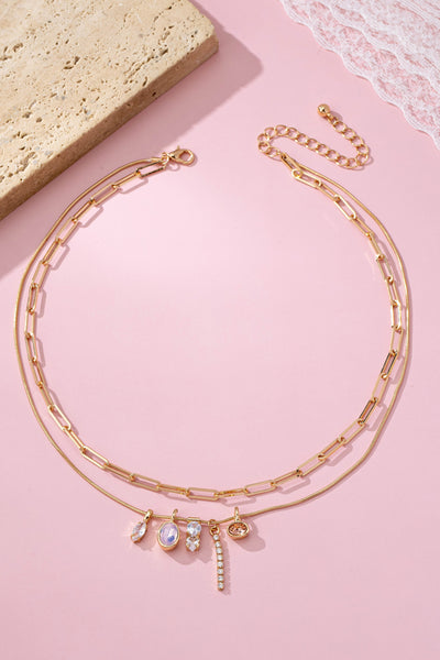 Crystal Cluster Charm Double-Layer Necklace | 80N92679