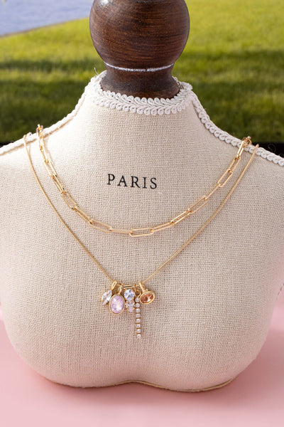 Crystal Cluster Charm Double-Layer Necklace | 80N92679