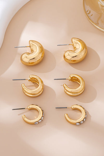 Rhinestone Double Puffy Hoop Trio | 80E61591