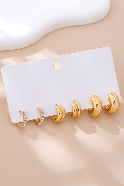 Rhinestone Double Puffy Hoop Trio | 80E61591