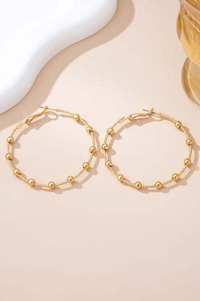 Classic Gold Ball Beaded Station Hoop Earrings | 80E61576