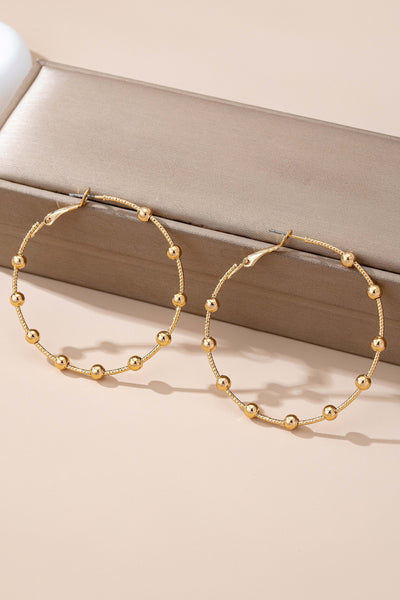 Classic Gold Ball Beaded Station Hoop Earrings | 80E61576