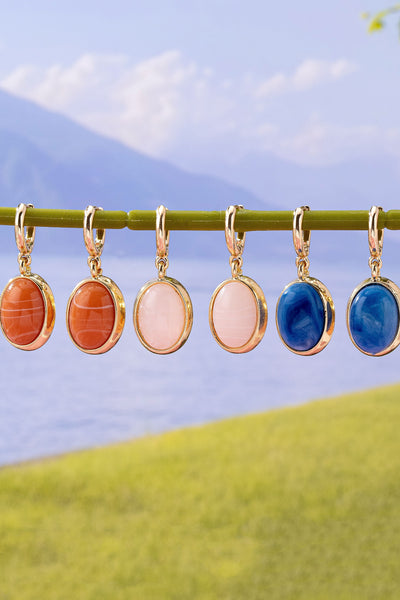 Oval Stone Drop Hoop Earring | 80E61563