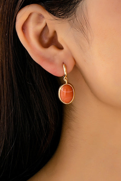 Oval Stone Drop Hoop Earring | 80E61563