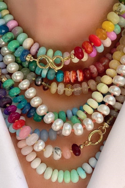 Natural Stone Semi-Precious Glass Mixed Necklace | 40NK9659