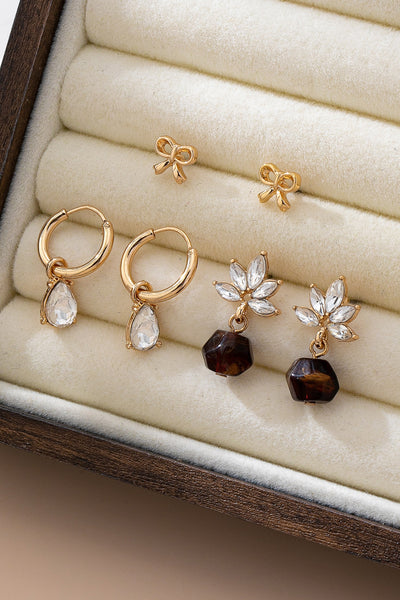 Trio Gold-Tone Floral & Drop Earring Set | 80E61610